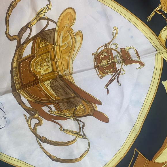 Hermes of Paris-Black and Gold Silk Scarf - Picture 8 of 8